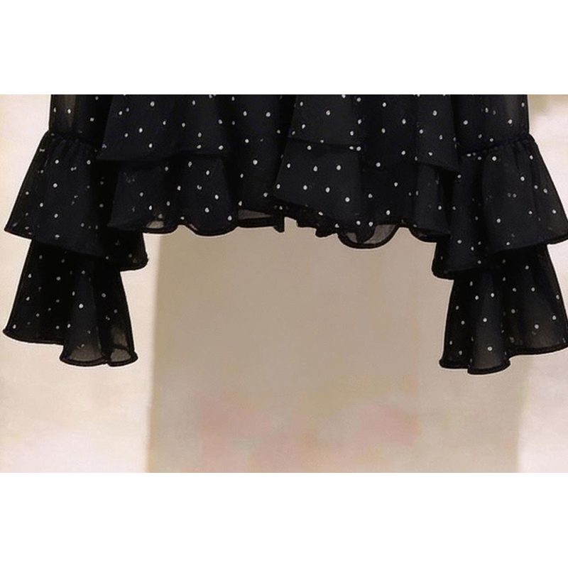 黑色波点雪纺上衣 喇叭袖 细节图1